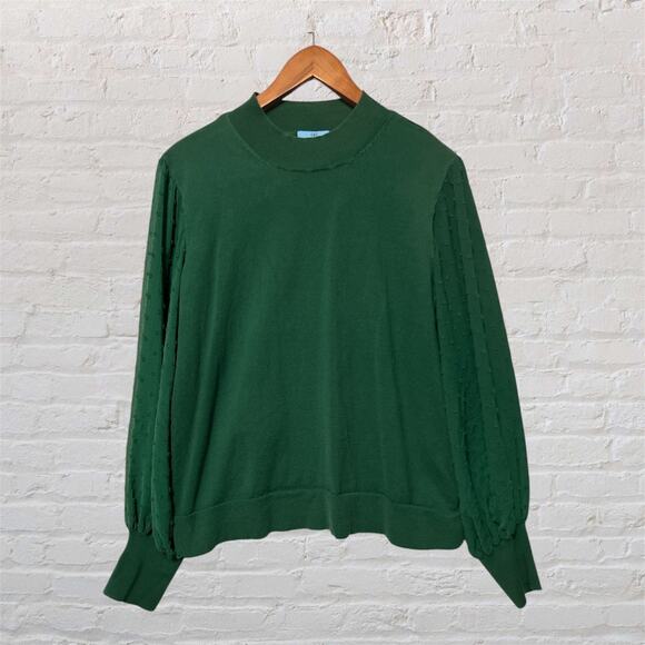 CeCe XL Green Mock Neck Sweater Textured Long Sleeve Knit Pullover Top - Picture 1 of 10